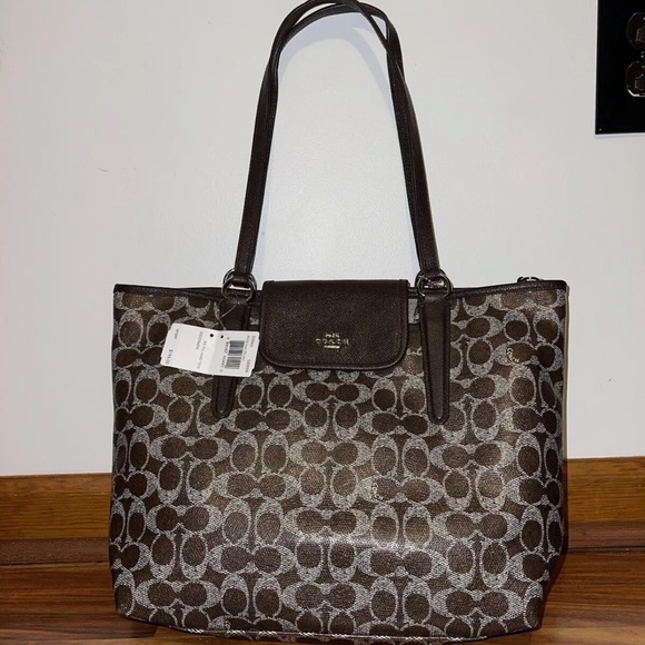 Coach Handbags - Coach Signature 33960  PVC Ward Brown Coated Canvas Shoulder Tote